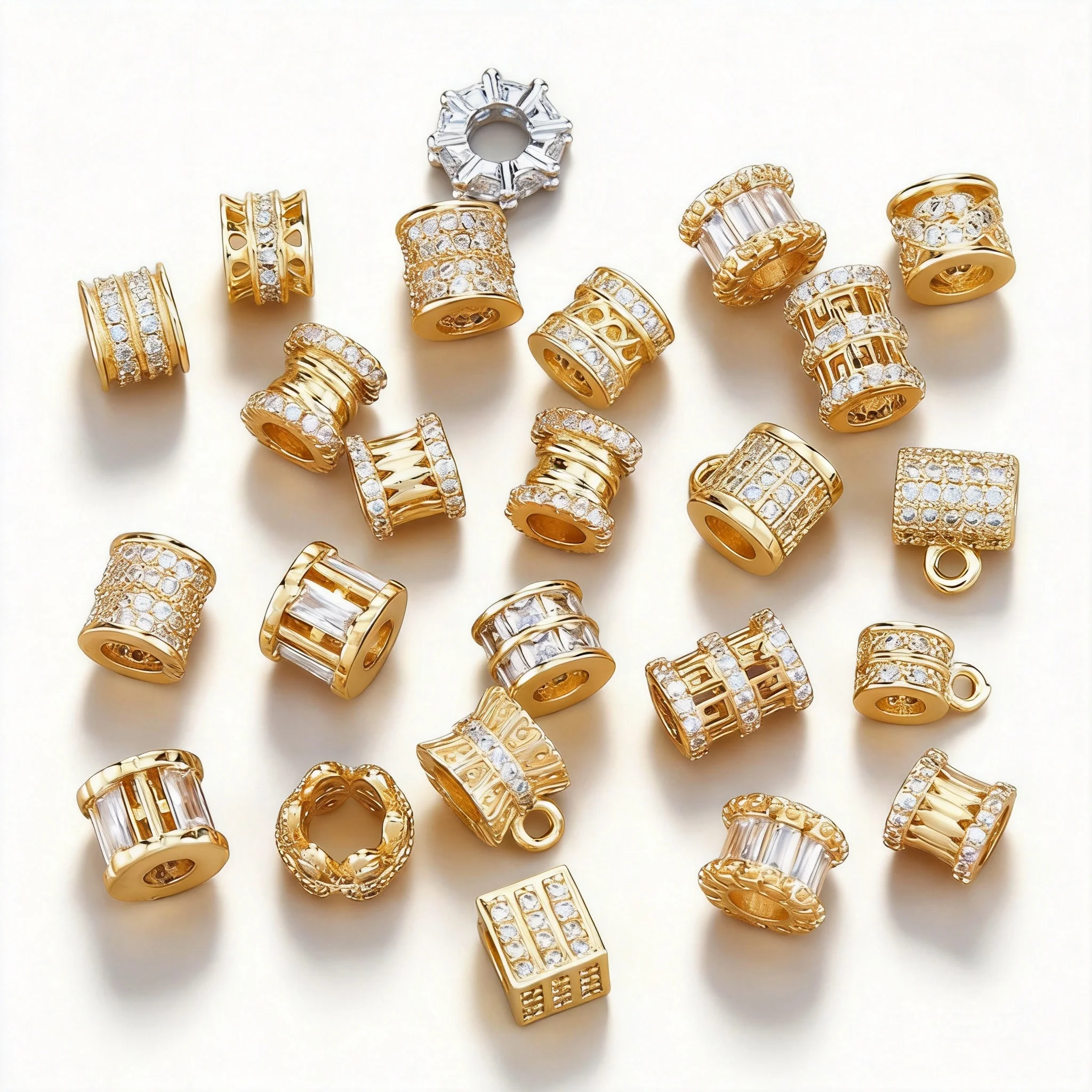 Chinese Style Lucky Blessing Brass Color Retaining Rhinestone Inlaid Spacer Barrel Beads For Diy Bracelet Necklace Jewelry Makin