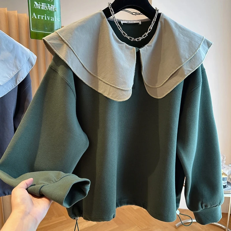 Kordelzug Kontrast Patchwork Lose Trend Hoodies Sweatshirts Frühling Herbst Langarm Casual Tops Mode Faule Frauen Kleidung
