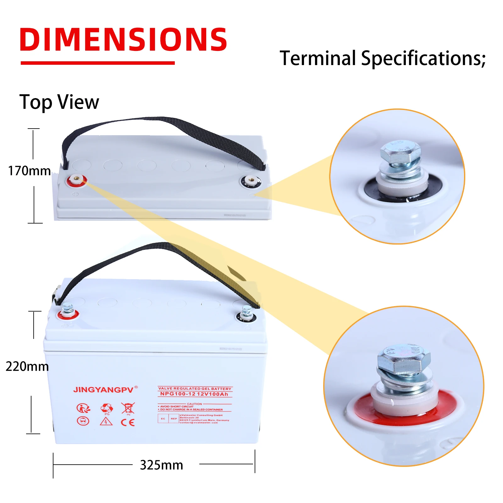 Jingyang 12V 100ah Sealed Lead Acid Battery Gel Battery 2 Years Warranty Rechargeable Solar Battery for Security Power Systems