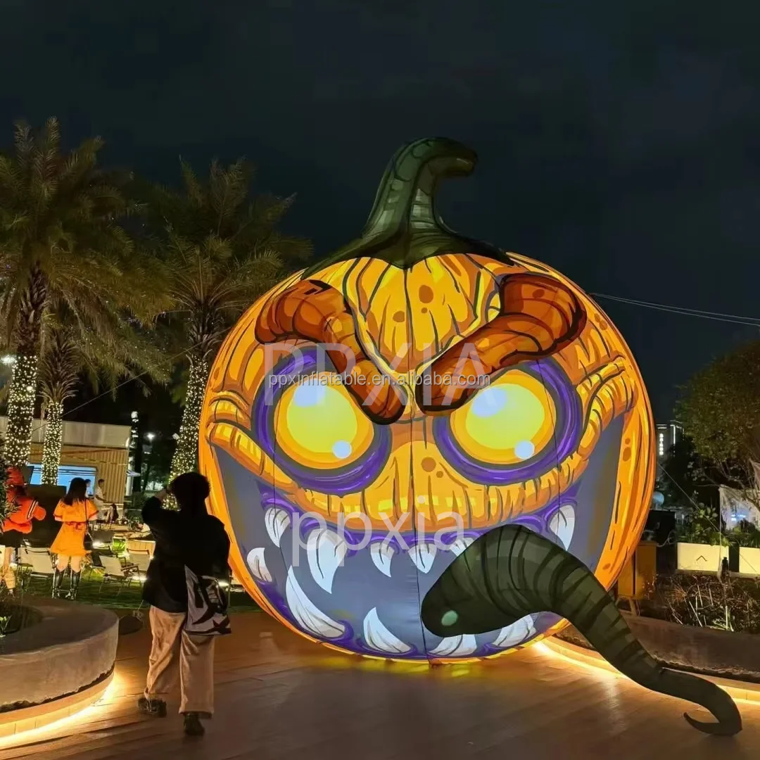 INflatable Pumpkins With Big Tongues Outdoor Pumpkin Head Balloon With LED Night Light For Halloween Events Decorative Decor