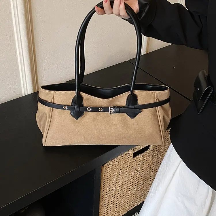 

Женская повседневная холщовая сумка-тоут 2026 года, новинка, с пряжкой, большая вместимость, на плечо