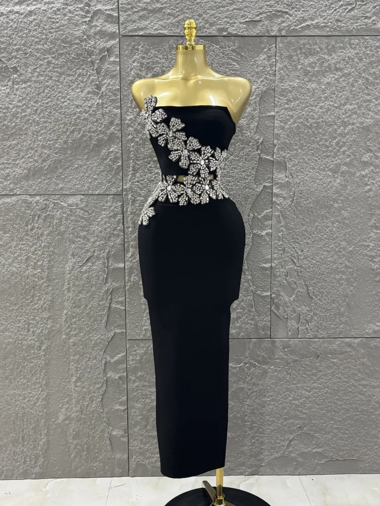 

High Quality Women Shinning Rhinestones Sexy 2 Pieces Bodycon Bandage Long Dress Celebrate Evening Party Birthday Outfit