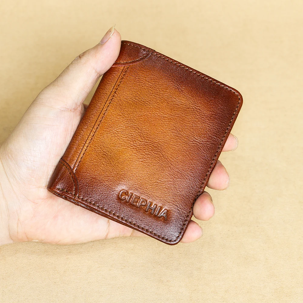 New Genuine Leather Rfid Bifold Wallets for Men Vintage Slim Short Credit Card Holder Money Clips Give Gifts for Him