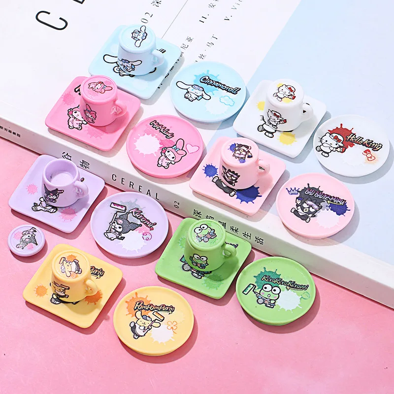 

Hello Kitty Cartoon Cup Plate Scene Set Food Play Diy Home Micro Landscape Dollhouse Decoration Resin Accessories Children Toys