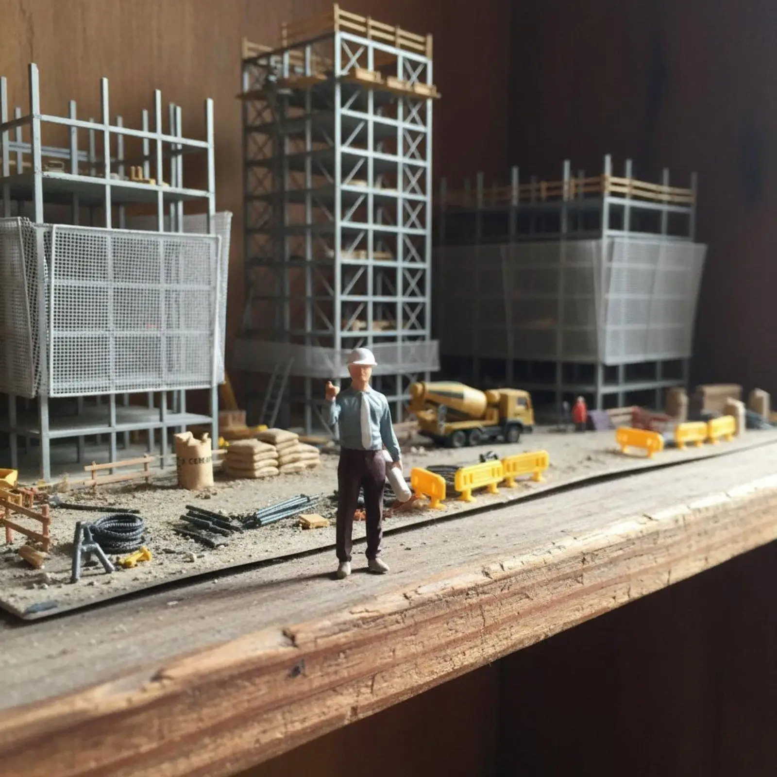 Miniatures for Dollhouse Resin Construction Worker Realistic Figurine for Shelf Display and Industrial Theme