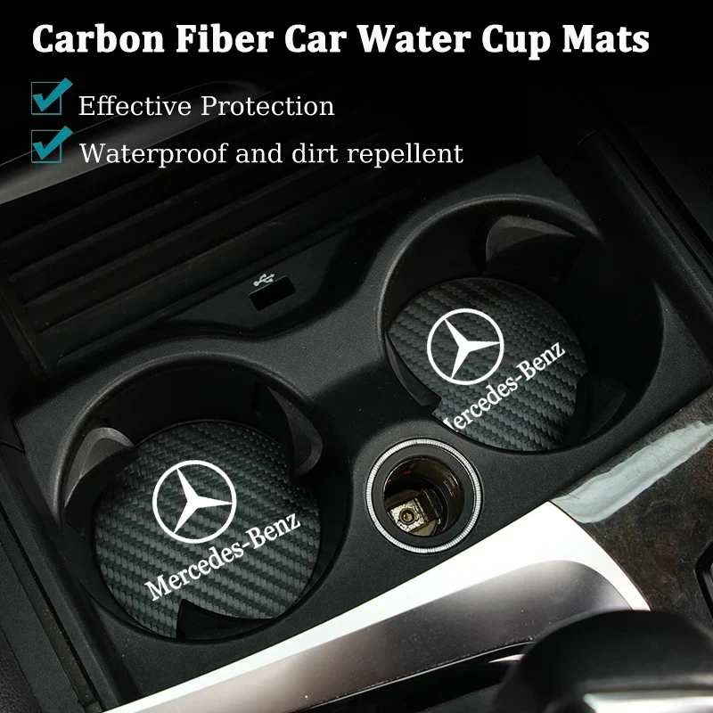 2Pcs Car Coasters Water Cup Mats Waterproof Slot Pads For Mercedes Benz AMG Smart W205 C300 W203 W206 W108 W124 W126 W140 W168