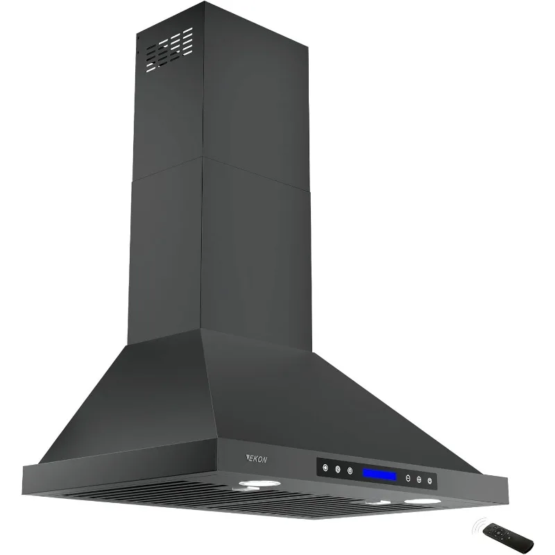 Range Hood, EKON NAP02 Black 900CFM Wall Mount Range Hood Ducted/Ductless Convertible Kitchen Chimney Vent