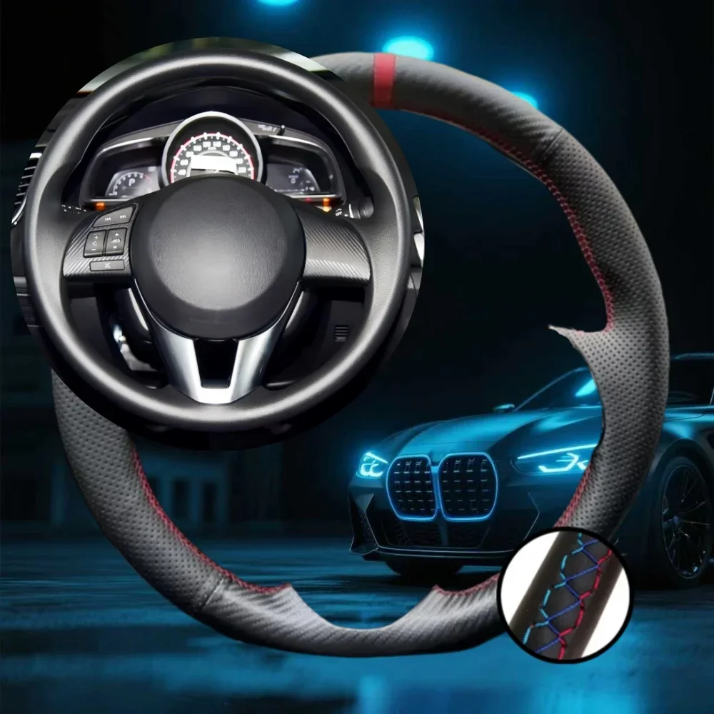 

Индивидуальный чехол на руль автомобиля для Mazda 3 Axela Mazda 6 Atenza Mazda 2 CX-3 CX-5, автомобильные аксессуары, сшитая вручную накидка на руль