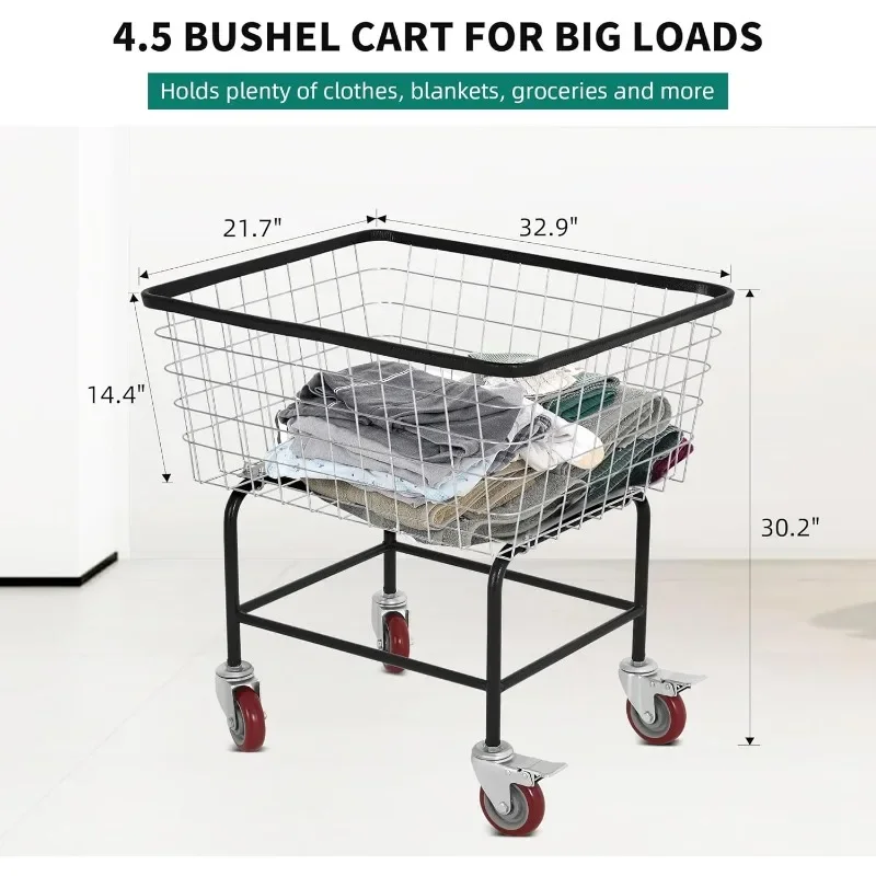 Wire Laundry Cart , Rolling Laundry Basket with Wheels, Metal Commercial Wire Laundry Basket Cart with Galvanized Finish,