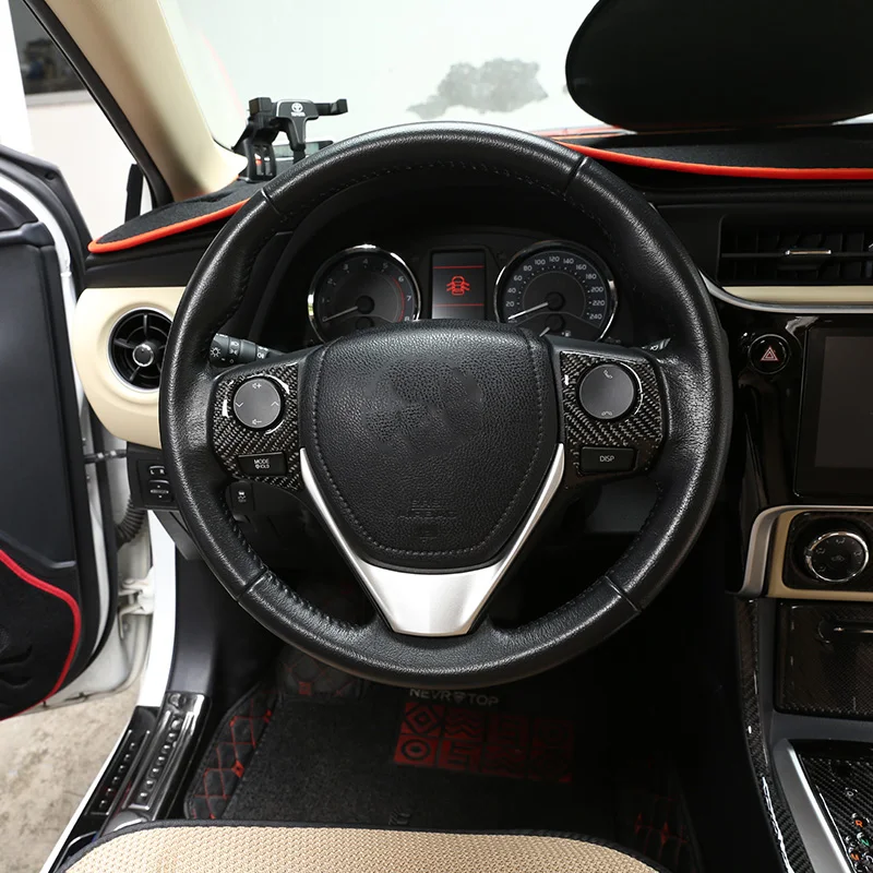 For Toyota Corolla 2014 2015 2016 2017 2018 Soft Carbon Fiber Car Steering Wheel Button Frame Cover Trim Sticker Car Accessories