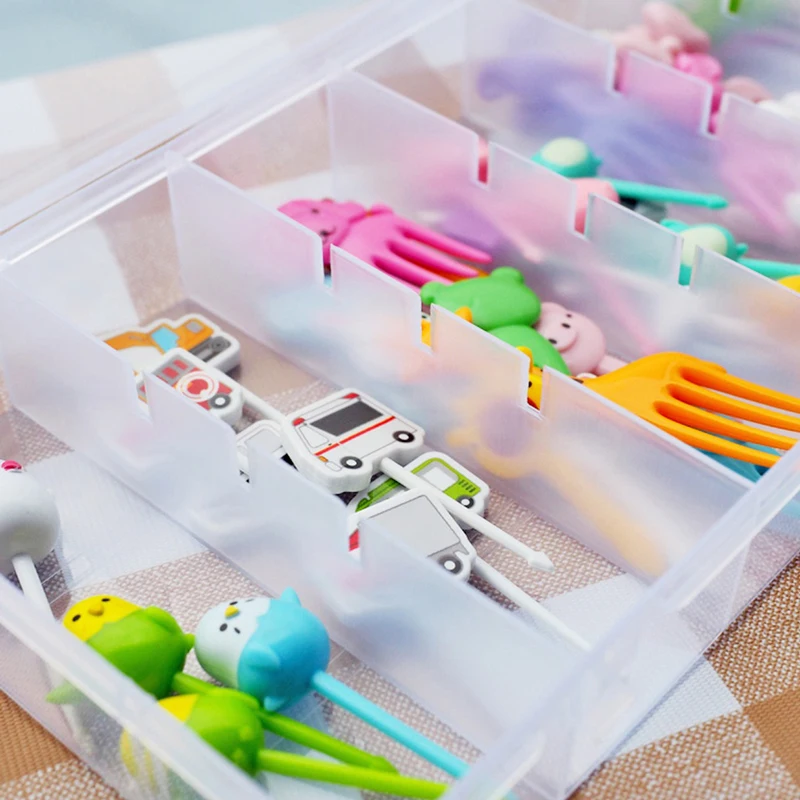 Transparent Fruit Fork Storage Box Organizer Plastic Storage Case Adjustable Container For Kids Fruit Fork Organizer Display Box