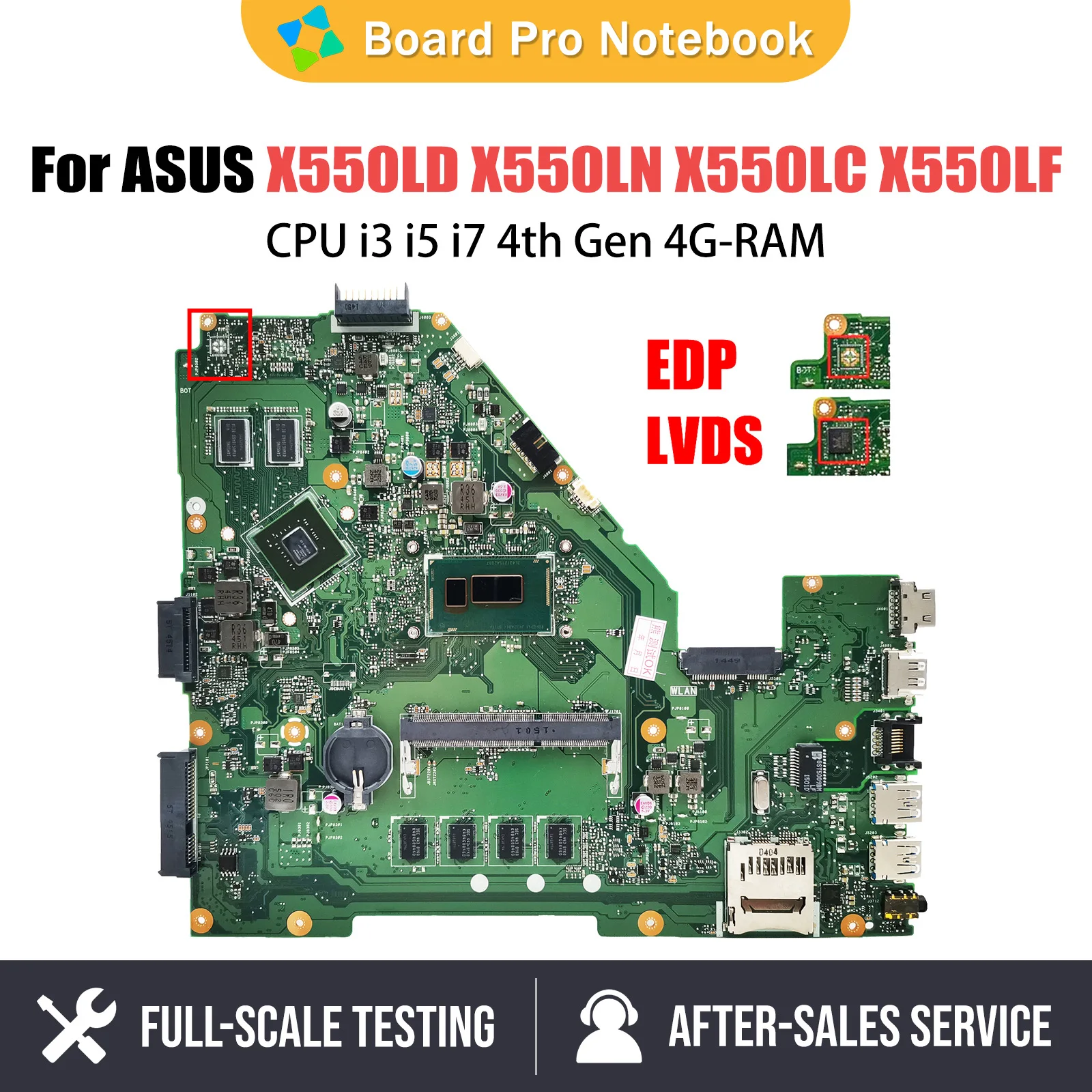 X550LD Mainboard For ASUS Y581L X552L R510L X550L X550LN X550LC X550LF X550LA Motherboard i3 i5 i7 CPU 4GB GT840M V2G EDP LVDS