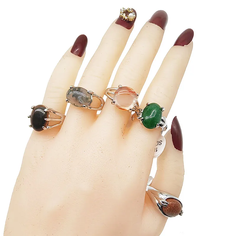 20pcs/Lot Wholesale Mix Style Natural Stone Finger Rings For Women Luxury Red Agate Fashion HOT Blue Sandstone Jewelry Gift Girl