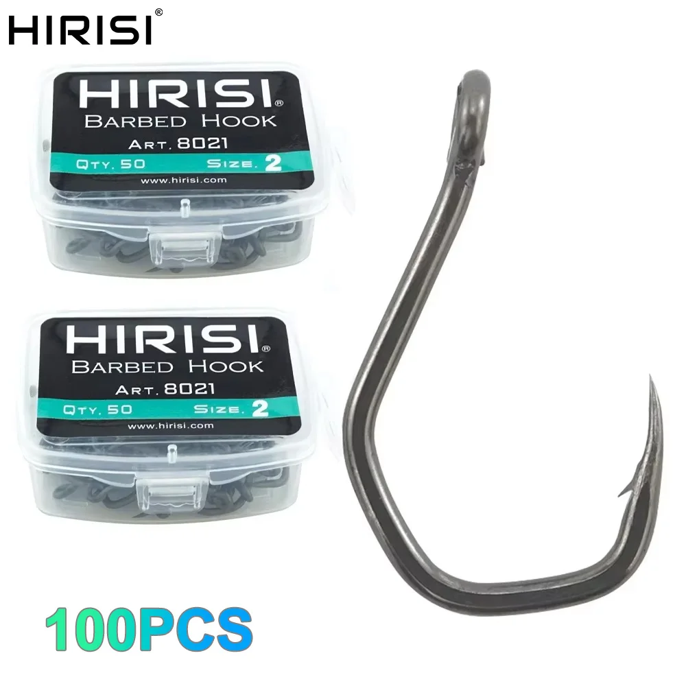 Hirisi 100 Stück PTFE-beschichtete Augen-Angelhaken aus Kohlenstoffstahl zum Karpfenangeln, hochwertige Waren, alles zum Angeln 8021