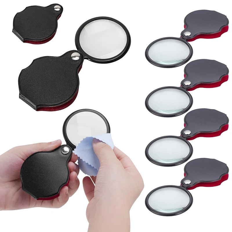 4PCS/Pack Rotating Magnifying Glasses with PU Leather Storage Case Shatterproof Design for Office Document Review Stationery ZYF