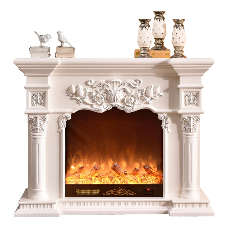 Vintage Decorative Fireplace Cabinet Living Room Carved European Simulated Flame Electric Fireplace Shelf Villa Heater