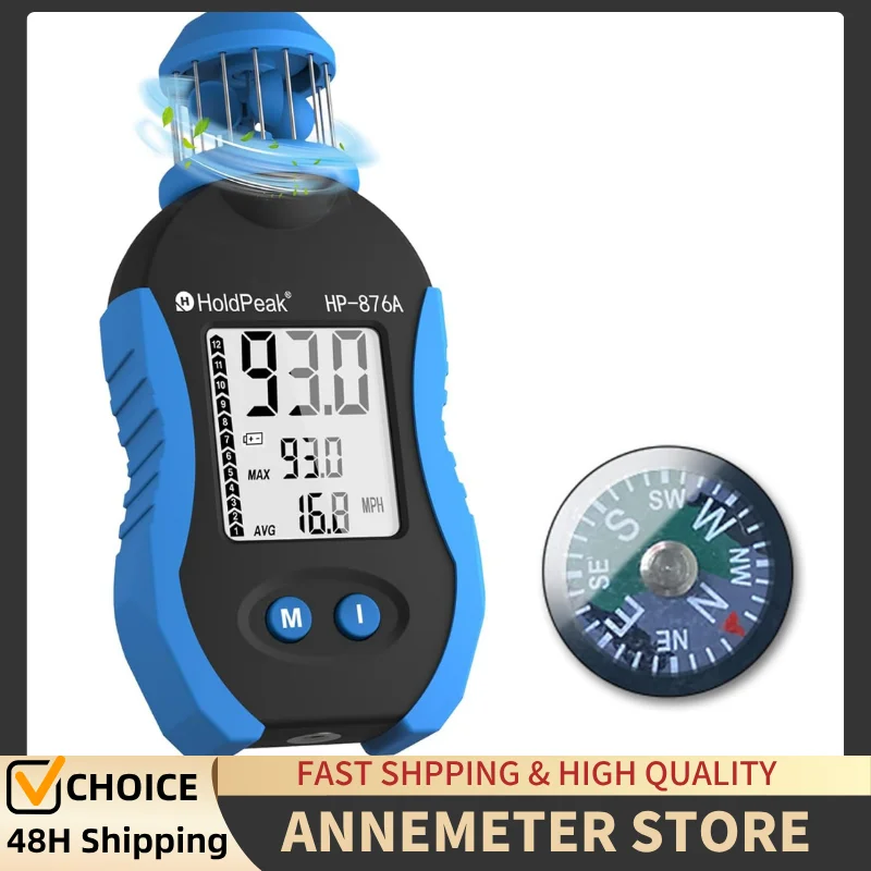 

HOLDPEAK Handheld Cup Anemometer, 93MPH Digital Air Wind Speed Meter with Compass, Wind Measuring Device Gauge for Outdoor