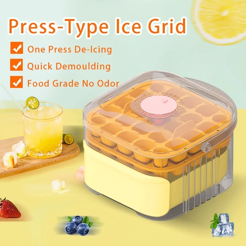 48 Cells Ice Cube Tray Easy Connect Design Food Grade Plastic Double Layer Storage Tray Reusable Fridge Ice Mold for Home Bar Wh