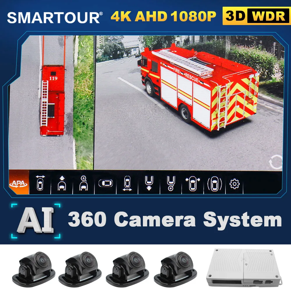 Universal 3D AI Car Camera Bird's-eye AHD 1080P Control Box System 360 Degree Surrounding Monitoring HD For BUS Truck 24V-36V