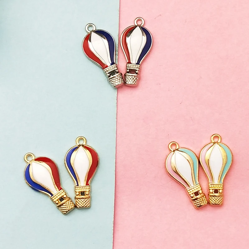Abalorios de globo de fuego de aire caliente para fabricación de joyas, 10 piezas, Metal dorado esmaltado, adorno para pulsera, colgantes para collar y pendientes