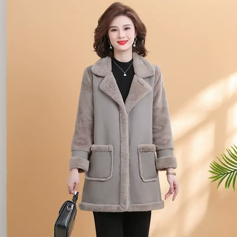 Lamb Wool Jackets for Women, Thick Warm Parka Coat, Loose Long Stitching Jacket, Autumn and Winter Fur, Fashion, New, 2023