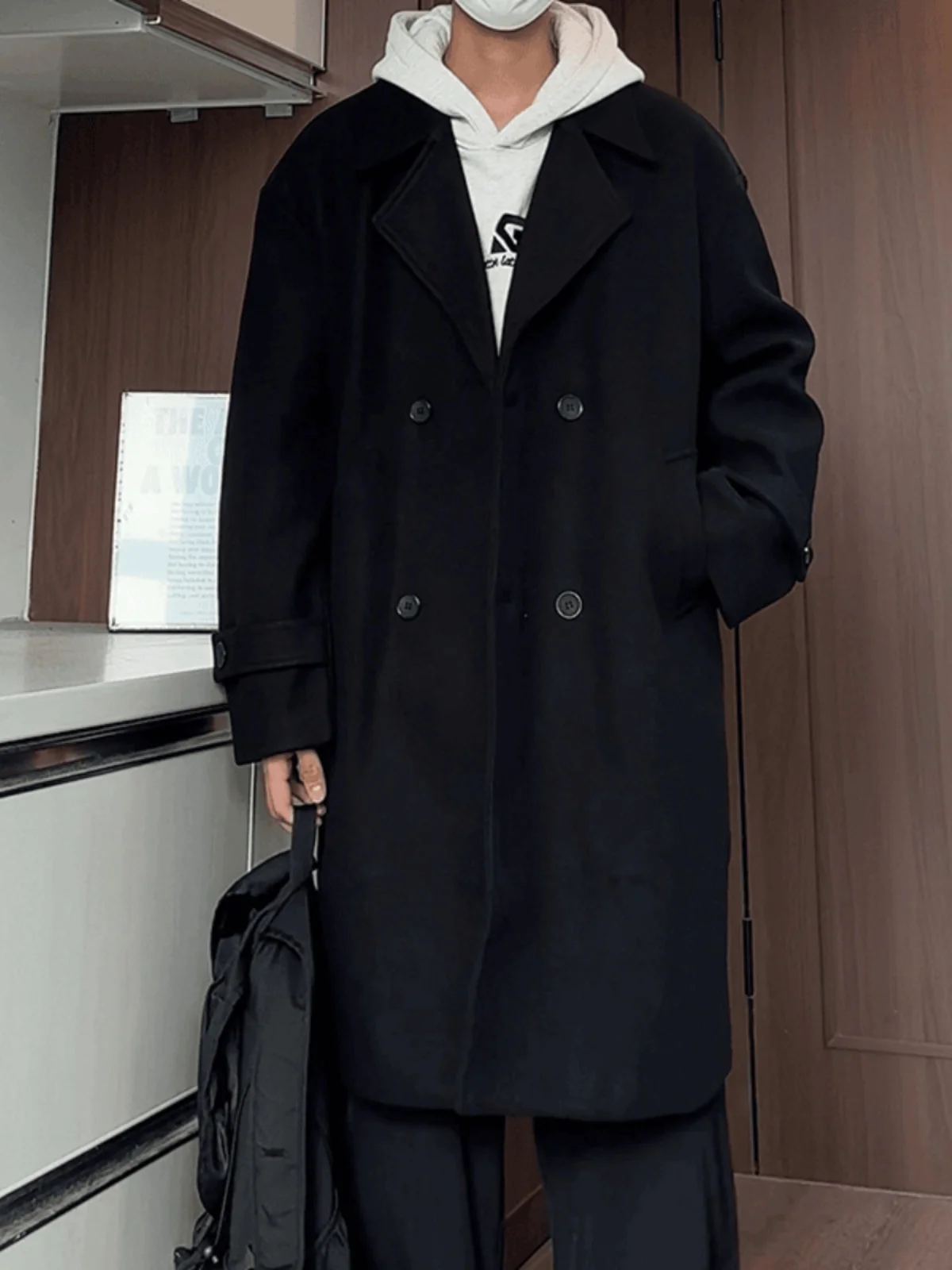 

Мужская демисезонная ветровка средней длины в корейском стиле с двойной пуговицей, осенняя, из шерсти CleanFit Haome, модель Krusovice Civilian Coat