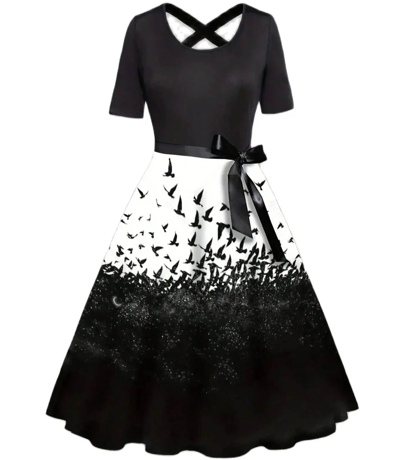 

Женское платье для косплея на Хэллоуин, женское платье с графическим принтом, коротким рукавом, круглым вырезом, перекрещивающимися на спине, эластичное платье с бантом