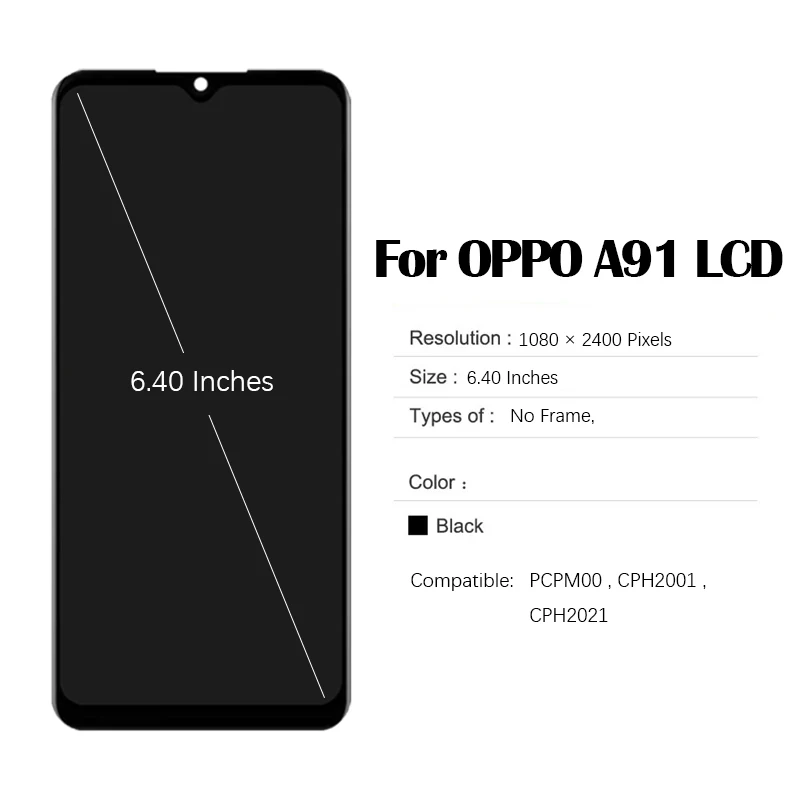 LCD Screen for 6.40 inches OPPO A91 PCPM00 CPH2001 CPH2021 LCD Touch Screen Digitizer Assembly with Repair Tool and Glue