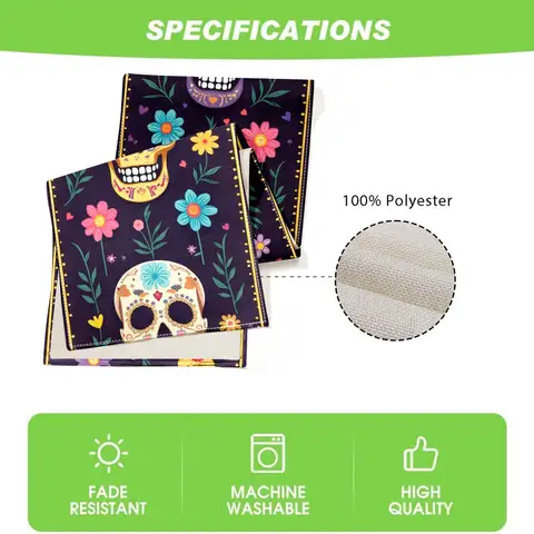 1 bordslöpare med de dödas dag-tema, dekorerad med färgglada dödskallar och blommönster, lämplig för mexikanska de dödas dag-fester och exotisk heminredning 10 best sales Mexikansk dekoration - №3