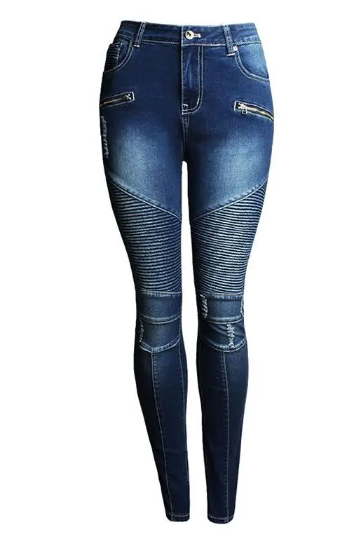 Imagem -04 - Jeans Plissado com Zíper Múltiplo de Motocicleta com Furos Calça Lápis Magro Feminina Cintura Elástica Estilo Jeans