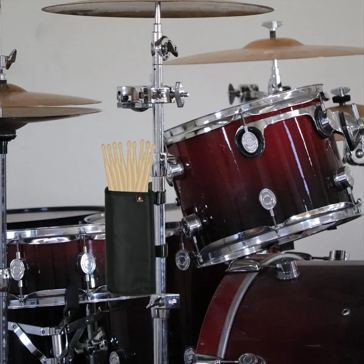 A99X  Drumstick Holder Drum Sticks Bag for Drumsticks Brushes Mallets Up to 10 Pairs Two Straps Attach to Drum Kit Black