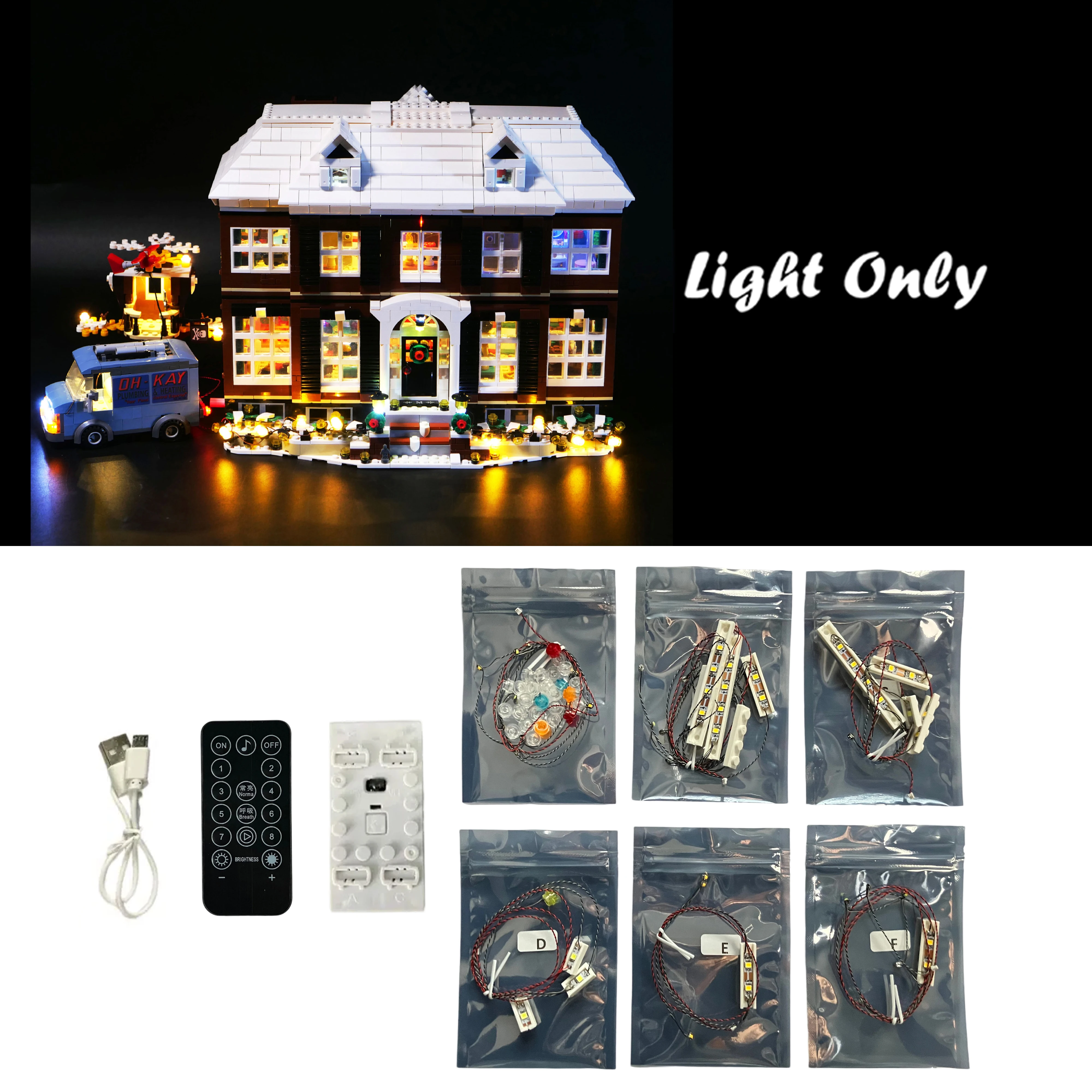 LED-verlichtingsset compatibel met 21330 Home Alone House Bouwstenen Model Afstandsbediening Lampaccessoires (alleen verlichting)