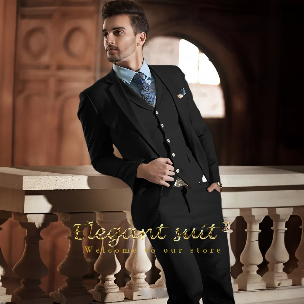 

Men's 3-piece suit, custom-made elegant notch-lapel jacket, shawl-collar vest suit, men's wedding dinner groomsmen suit