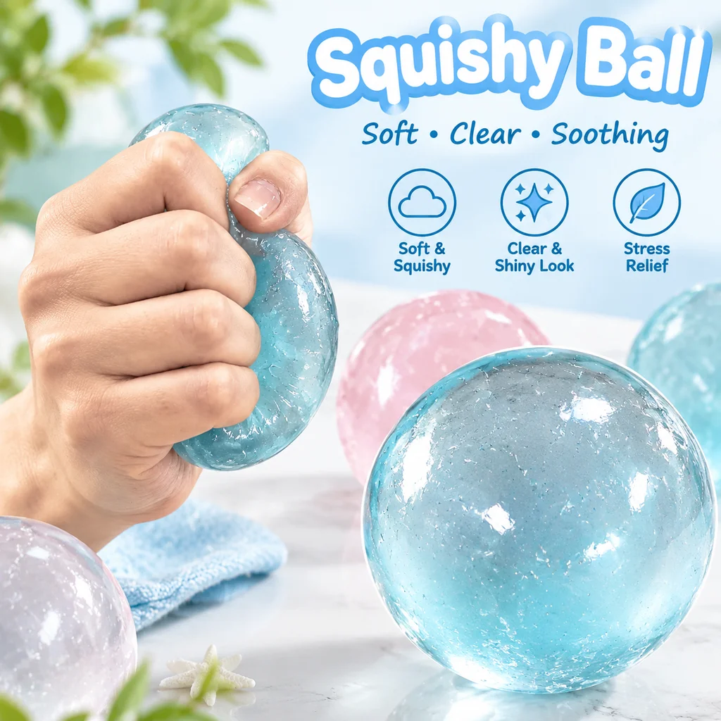 Transparent Squishy Stress Relief Ball Anti Anxiety Crystal Decompression Toy Fun Fidget Squeeze Gadget for Adults Kids