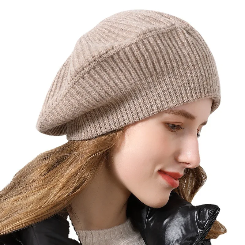 

Beret Women Winter Wool Knit Hat Solid Color Warm Accessory For Autumn Outdoor Cold Weather
