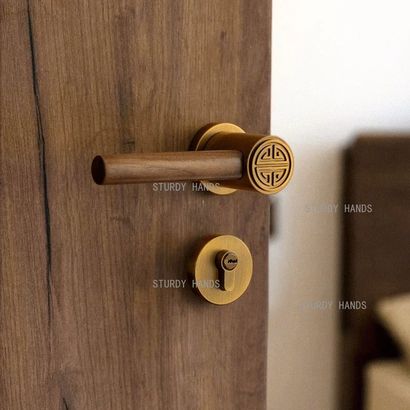 

Zinc alloy Chinese-style walnut wood silent door lock household retro interior bedroom split door handle lockset