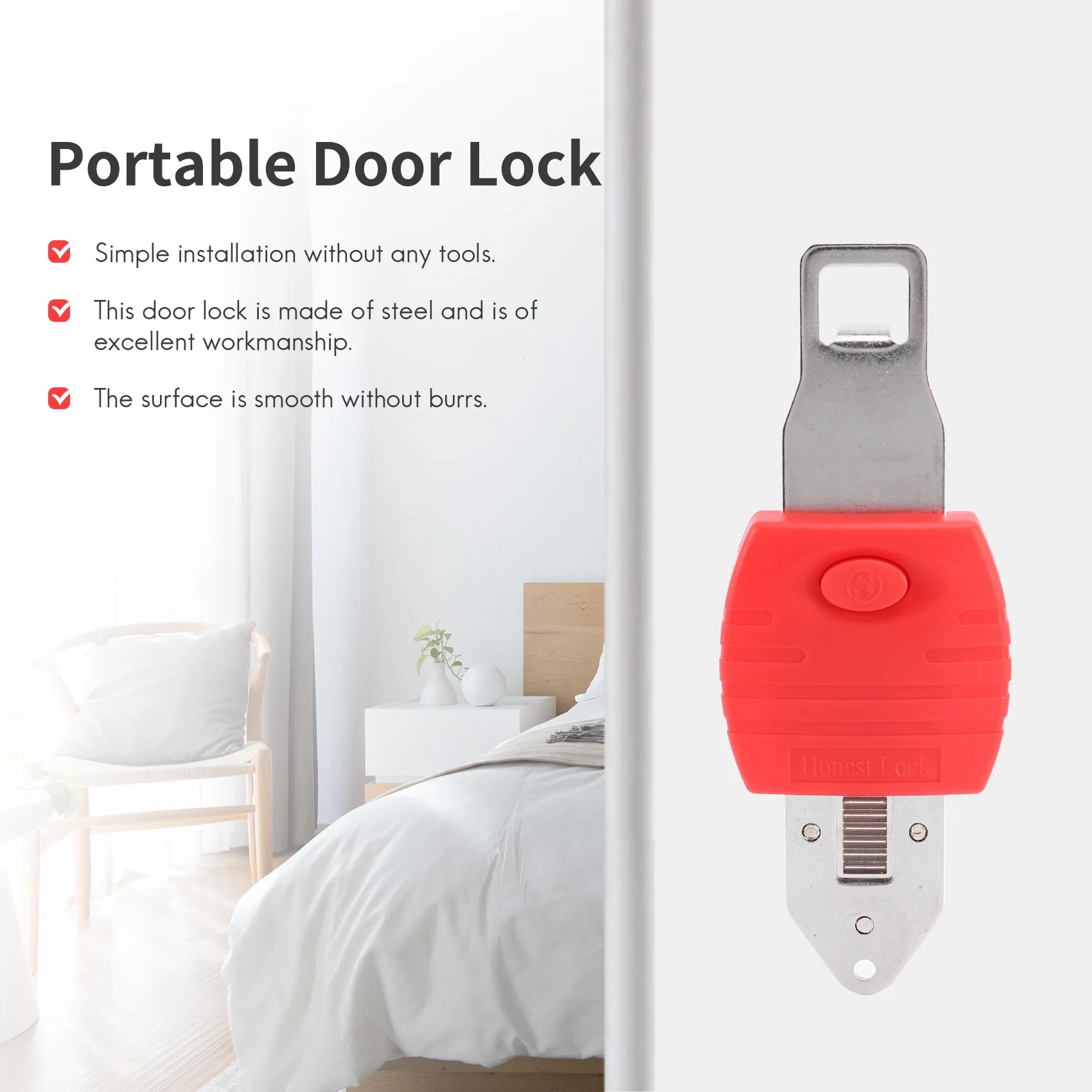 A37F 2025 Portable Door Lock Travel Lock Safety Lock School Lockdown Lock for Travel Hotel Home Apartment Motel Room Security view 2