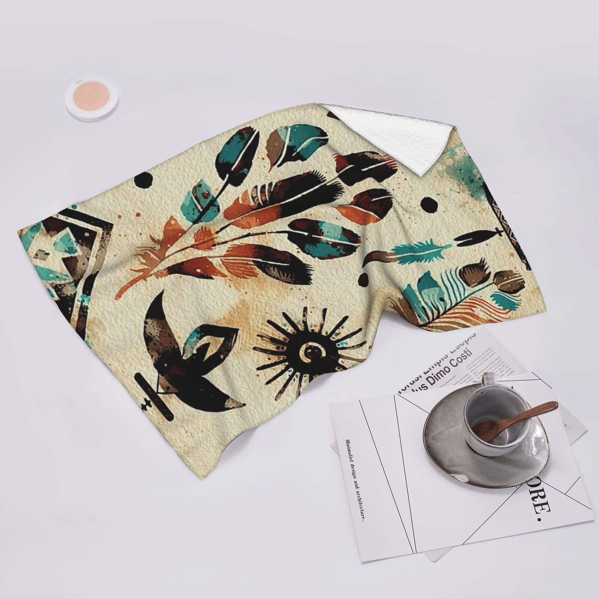 Custom American Ethnic Tribal Art Watercolor Pattern Soft Face Towel Quick Dry Pool Bath Cotton Towels Absorbent Quick