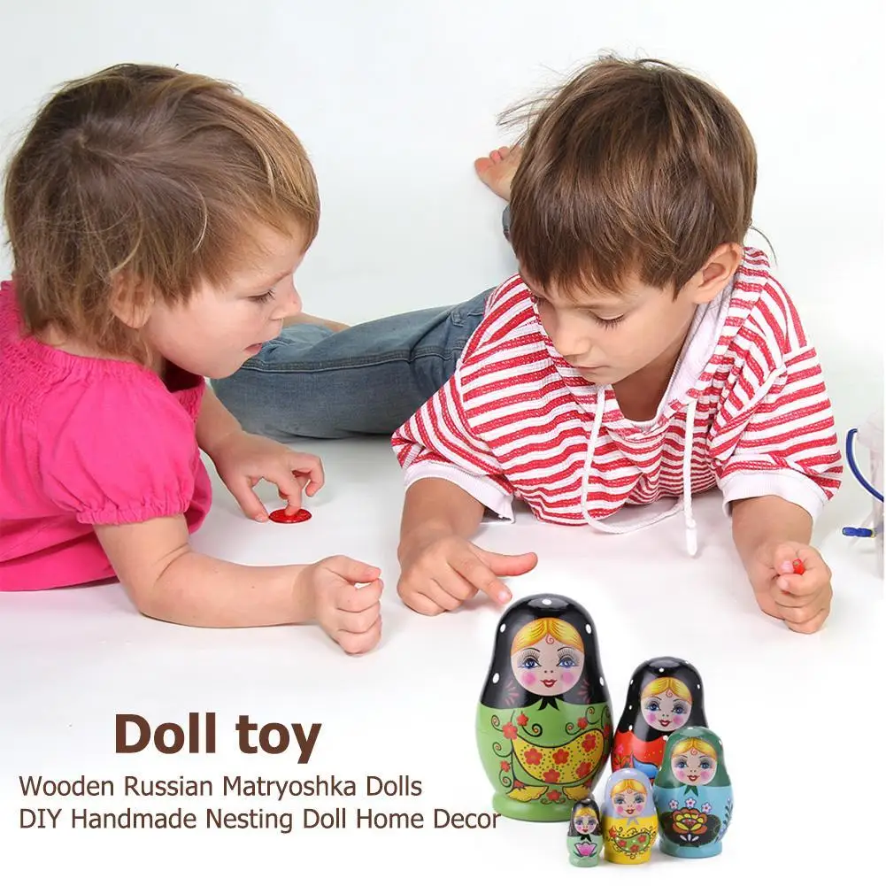 1 conjunto de bonecas artesanais de madeira, pintura colorida, desenhos animados, meninas, boneca matryoshka russa, ornamento, presentes, brinquedo de bebê
