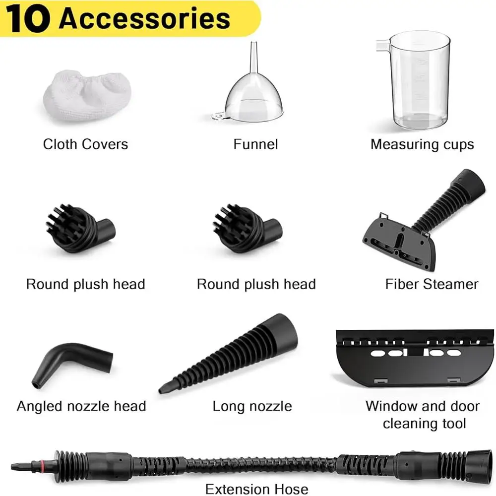 Handheld Steam Cleaner Portable Multipurpose Steamer with Safety Lock 10 Accessories Home Use Kitchen Cleaning Grime Upholstery