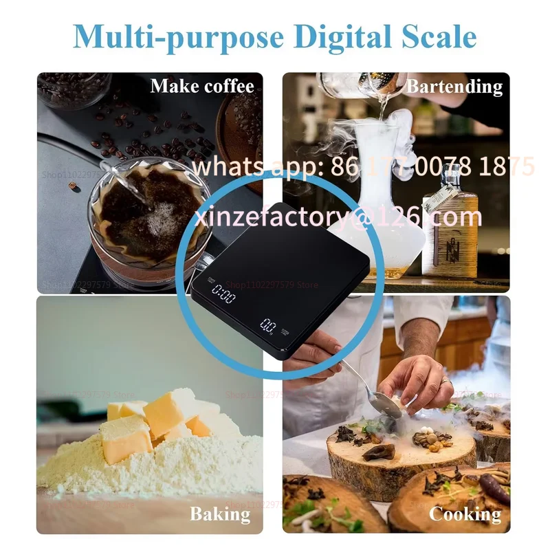 ميزان قهوة رقمي قابل للتخصيص من 0.1 جرام إلى 3 كجم مع مؤقت شاشة LED USB ميزان مطبخ عالي الدقة لخبز الإسبريسو #3