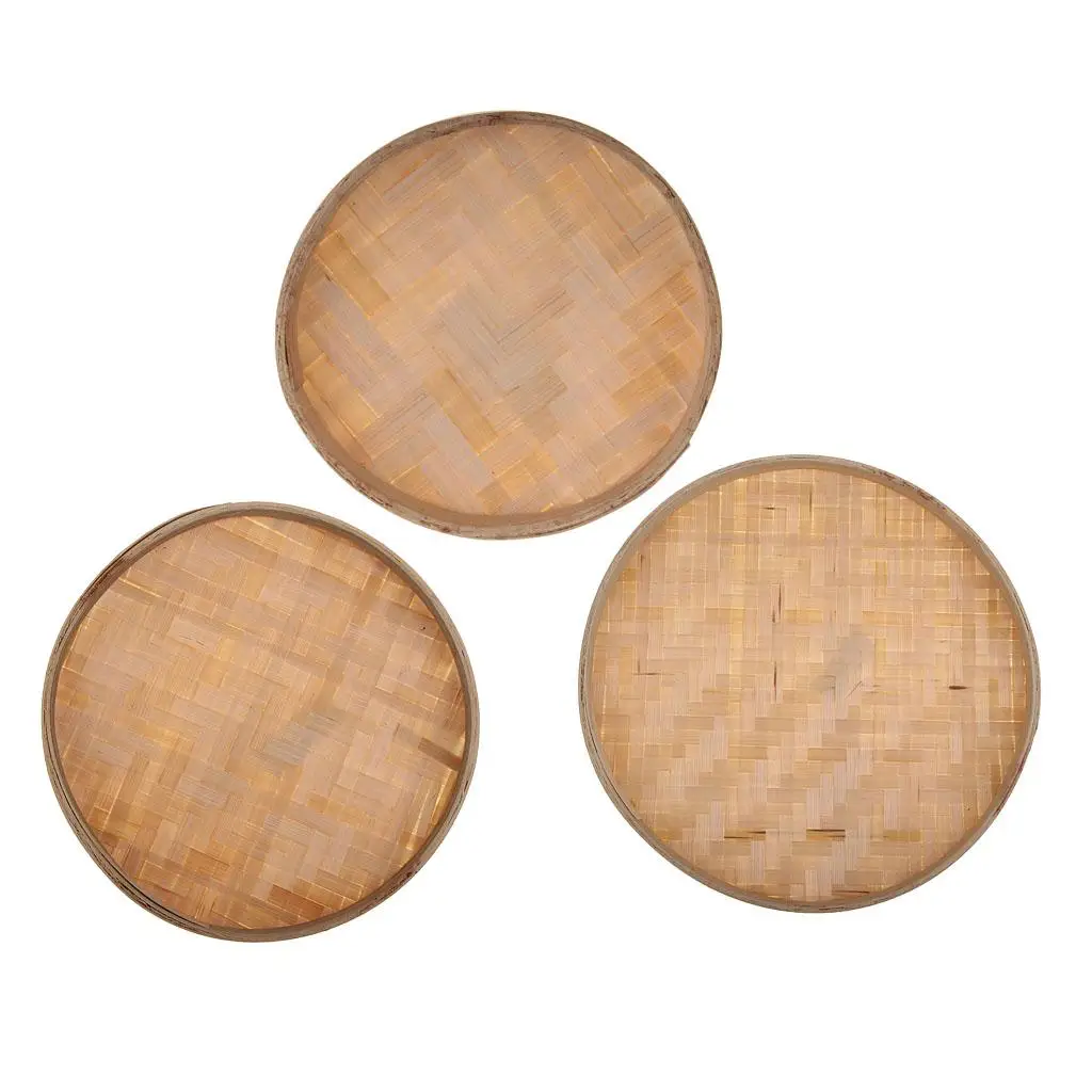 Round Bamboo Sieve Handmade Bamboo Weaving Baskets Kitchen Fruit Plate