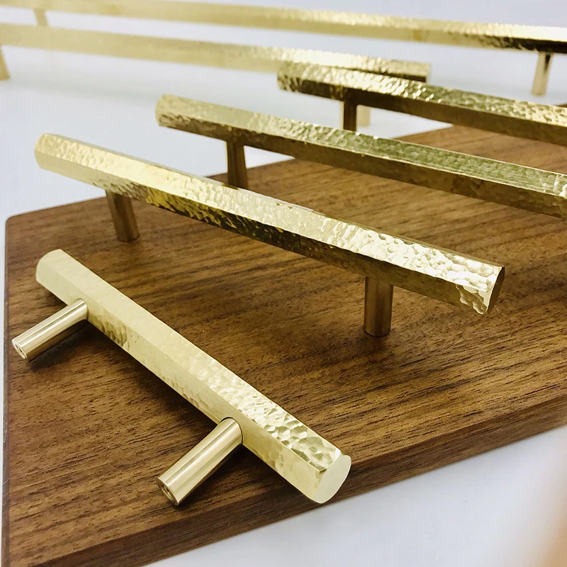 Hammered Brass Cabinet Handle Stucco Hexagon Drawer Pulls Wardrobe knobs Wine Case Bar Polished Furniture Hardware 50-380mm
