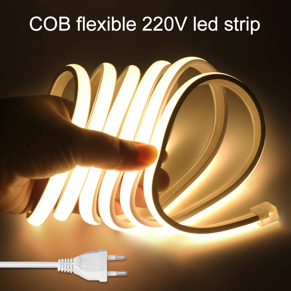 220V COB LED Neon Light Strip With Adhesive Tape 10M 20M 30M 288Leds/M IP65 Soft Cuttable Ribbon Kitchen Home Linear Lighting