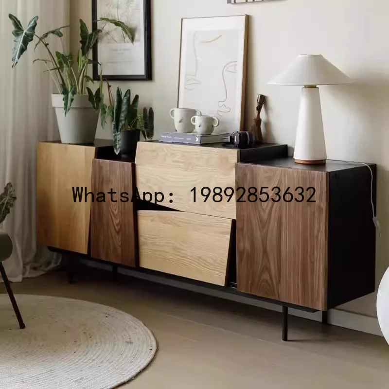 CZ  Solid Wood    Wall-Mounted Integrated Decorative Storage Cabinet French Retro Color Block Home Dining Side Cabinet