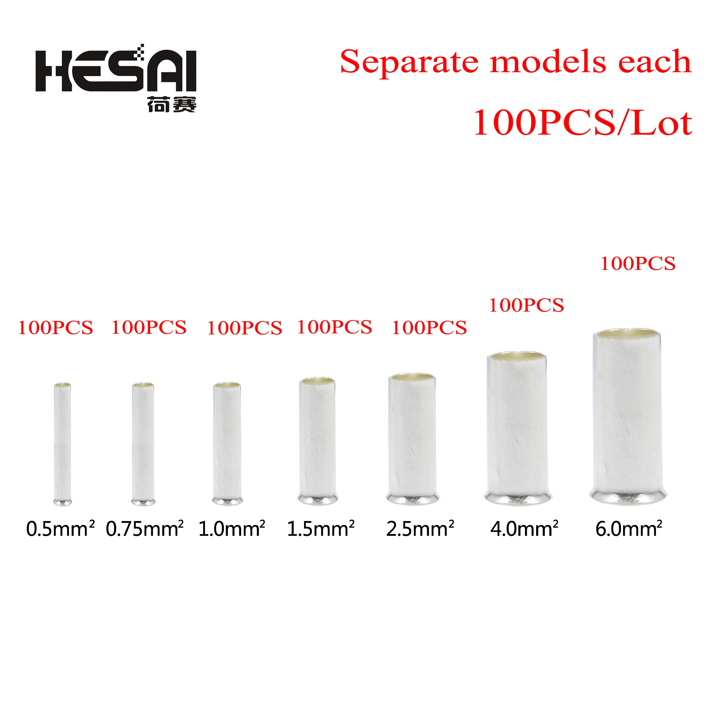 Non-Insulated Wire Connector Ferrules Electrical Cable Terminal Copper Bare Tinned Crimp Terminal 0.5-6mm2 Electronic components