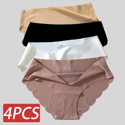 4Pcs/Lot Ice Silk Panties for Women Traceless Underwear Solid Color Girls Briefs Breathable One Piece Underpant Sexy Lingeries