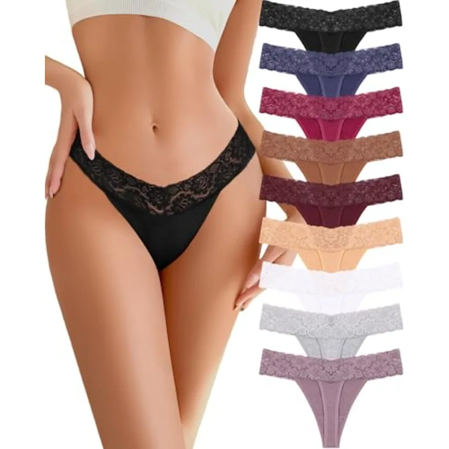 

READY TO LOVE Cotton Underwear for Women Lace Sexy Breathable Thongs Low Rise T-Back Soft Stretchy Ladies Panties