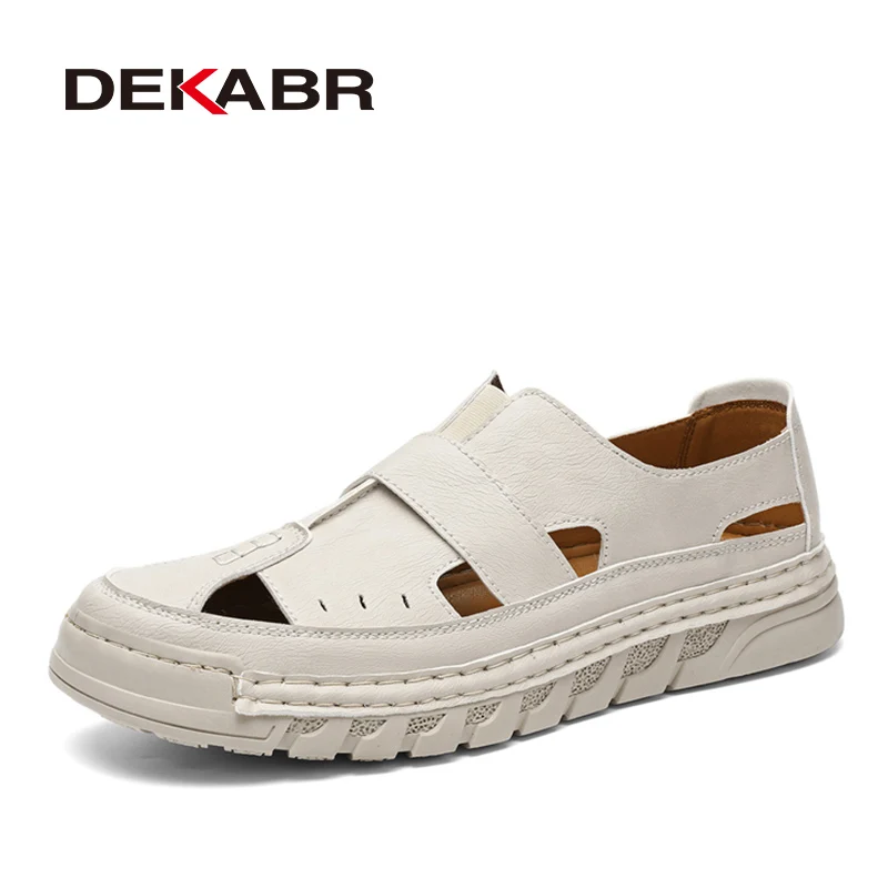 

DEKABR Men’s Summer Hollow Out Casual Sandals Breathable Leather Comfortable Non Slip Closed Toe Shoes For Men