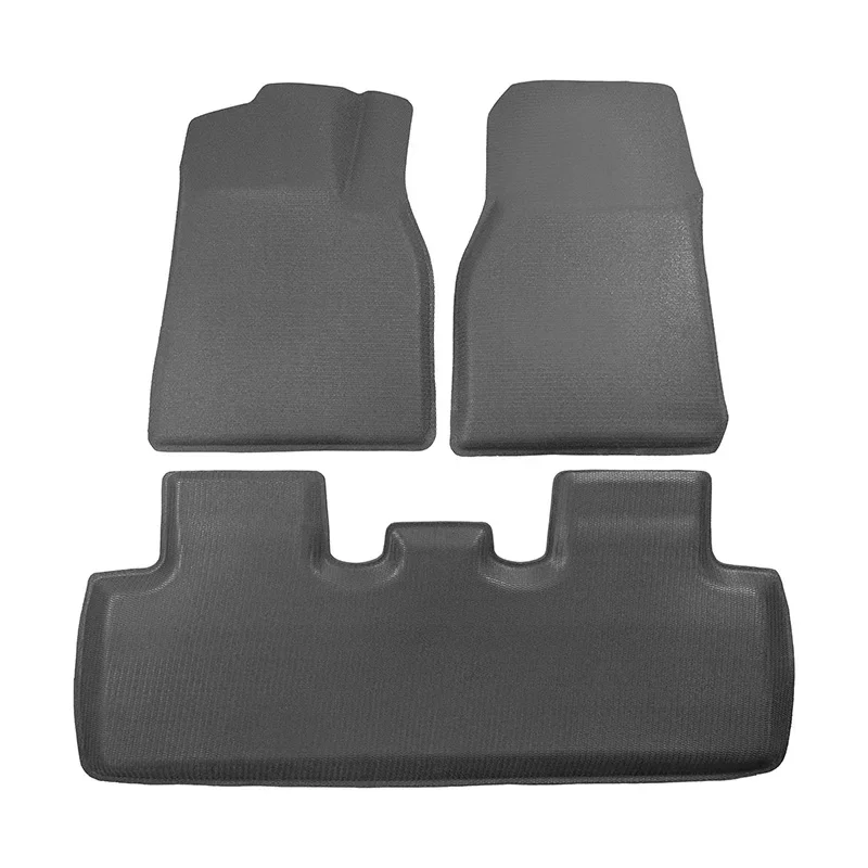 Suitable for Tesla Model Y — XPE car mats, vertical/grooved design with hook-and-loop backing for secure fit.